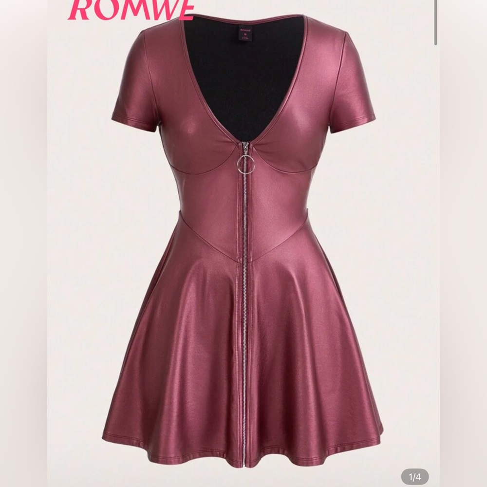 ROMWE PUNK Faux Leather Zip Up Dress